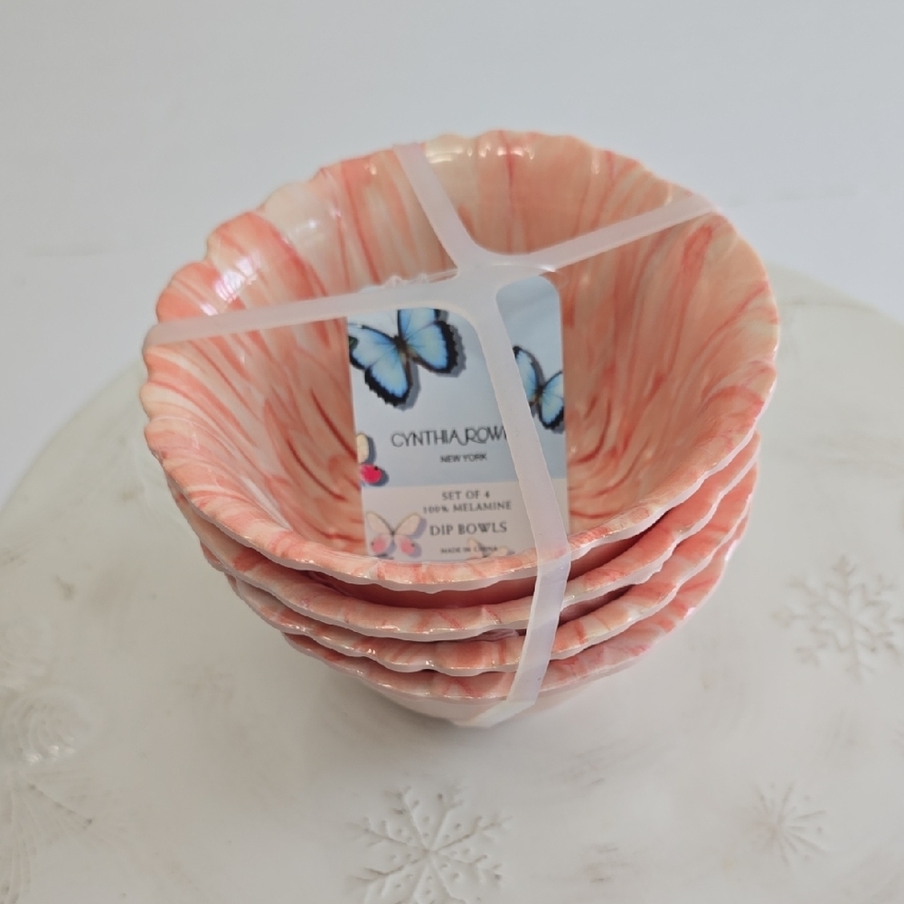 NWT Cynthia Rowley Set Of 4 Melamine Dip Bowls Floral Peach